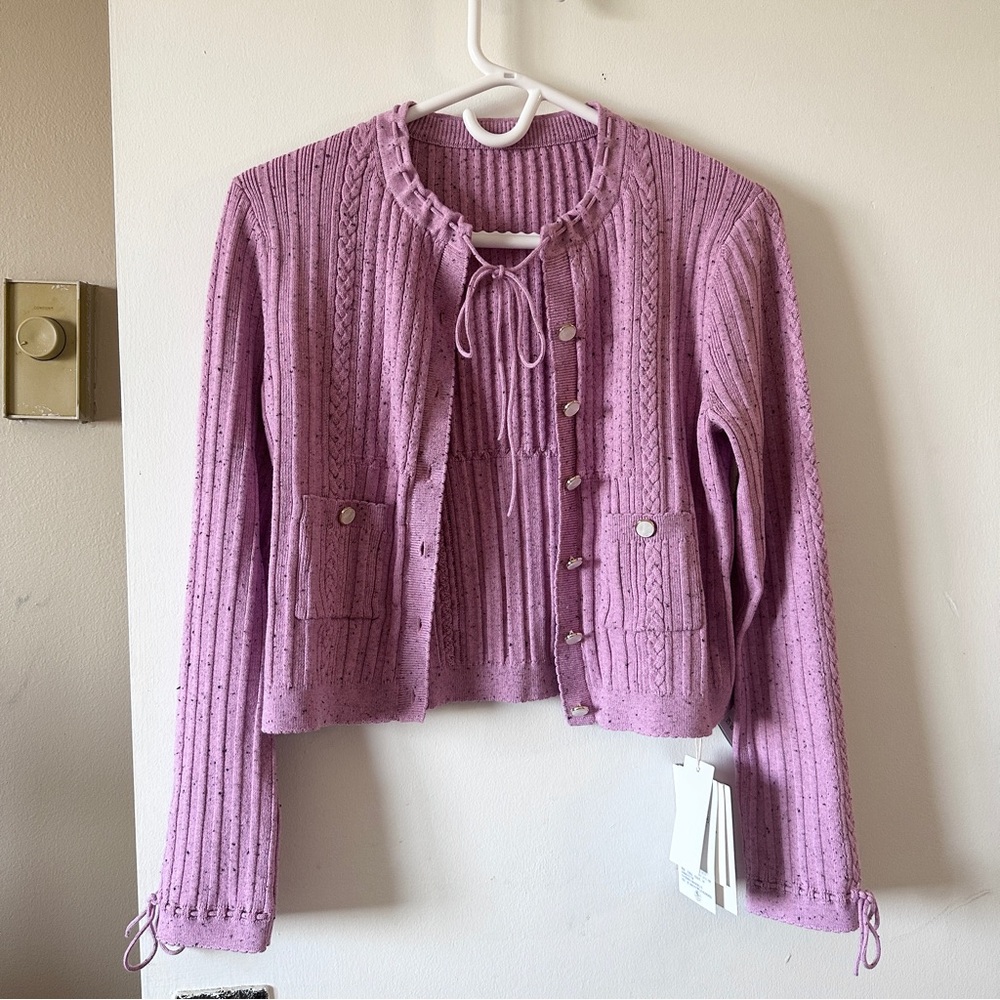 Pink cardigan with tie detail